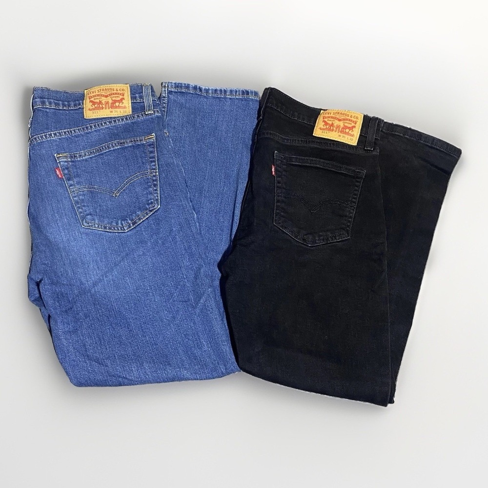 Lot Of 2 Levi's 511 Mens Jeans 36x30 Medium Wash Blue Black Classic Denim Bundle